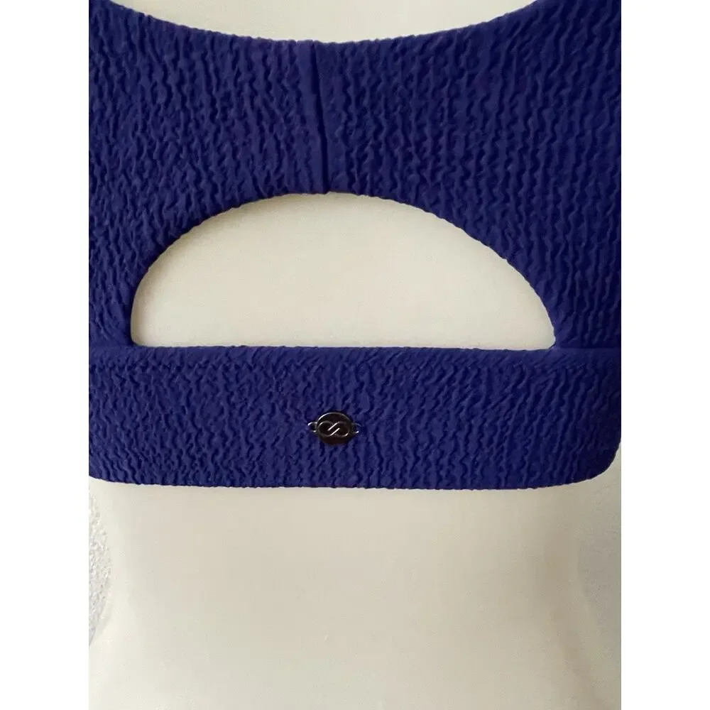 Calia Swim Bikini Top Keyhole Cut Out Textured Swimwear Indigo